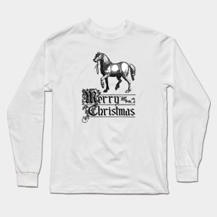 Merry Christmas with Horse Antique Vintage Illustration Long Sleeve T-Shirt